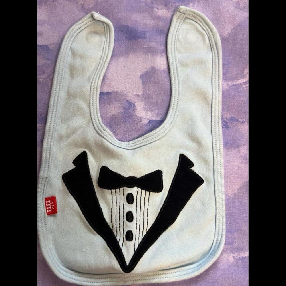 Magnetic Me White Bib with Black Tuxedo Applique